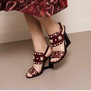 Tory Burch Burgundy Kingsbridge Wedges
